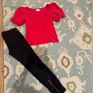Nation red top with puffy sleeve size M EUC